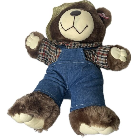 Vintage Dan Dee plush Bear Farmer Outfit Straw Hat Overalls NWT 16” - Picture 7 of 9